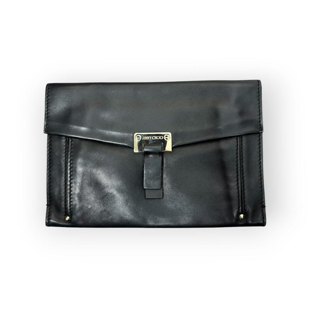 Jimmy Choo Black Cashmere Calf Leather Clutch Bag with Authenticity Card + tags